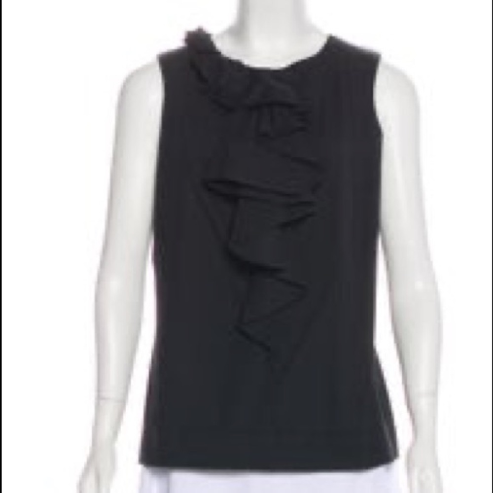 Diane Von Furstenberg Black Ruffle Blouse Sz. 4 - Picture 4 of 5